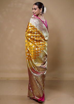 Yellow Banarasi Silk Saree With Blouse Piece