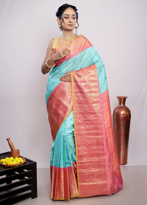 Green Gadwal Pure Silk Saree Without Blouse Piece - Indian Silk House Agencies