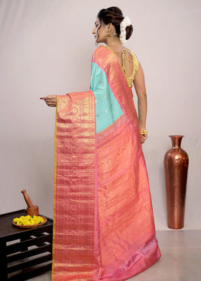 Green Gadwal Pure Silk Saree Without Blouse Piece - Indian Silk House Agencies