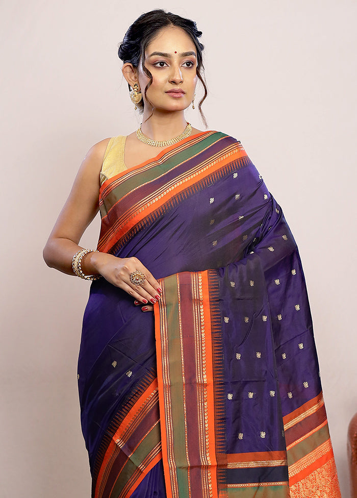 Blue Kanjivaram Silk Saree With Blouse Piece - Indian Silk House Agencies