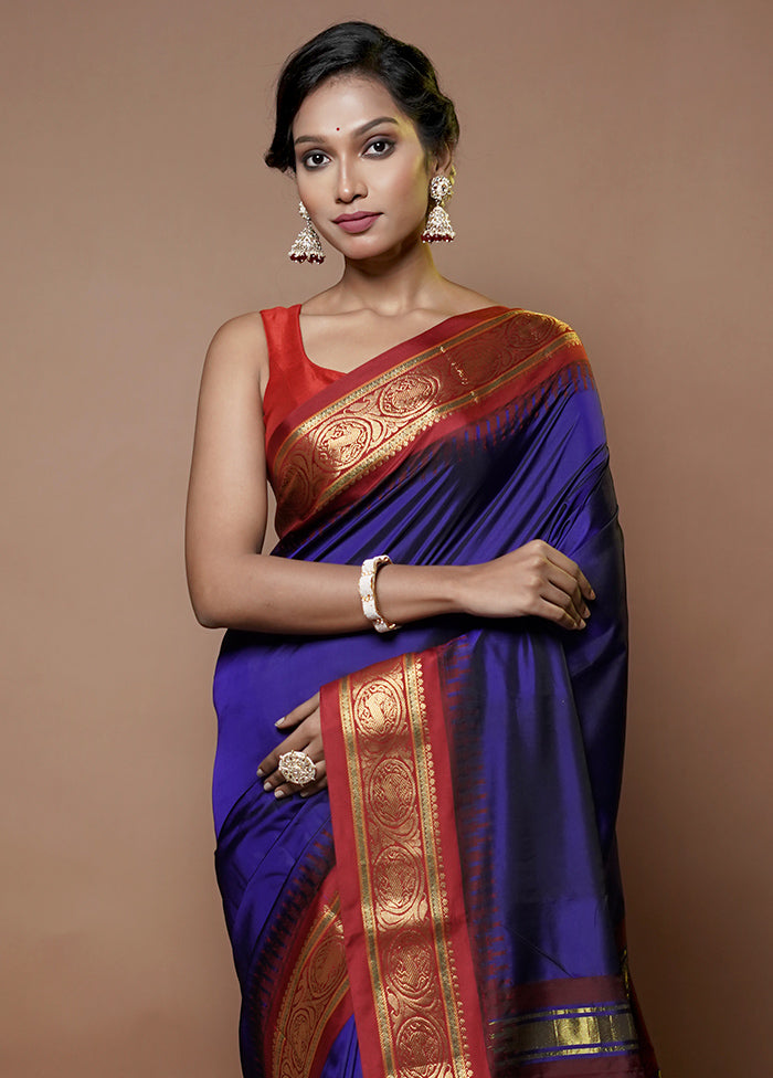 Blue Kanjivaram Silk Saree With Blouse Piece