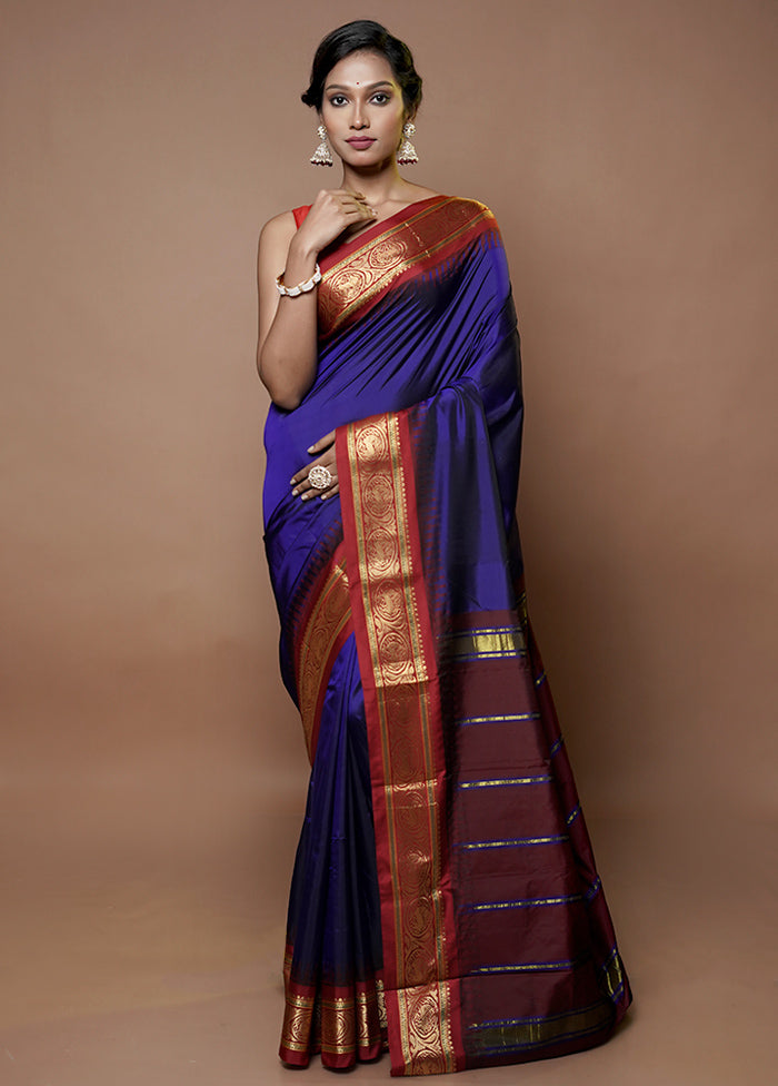 Blue Kanjivaram Silk Saree With Blouse Piece