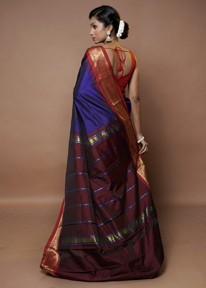 Blue Kanjivaram Silk Saree With Blouse Piece