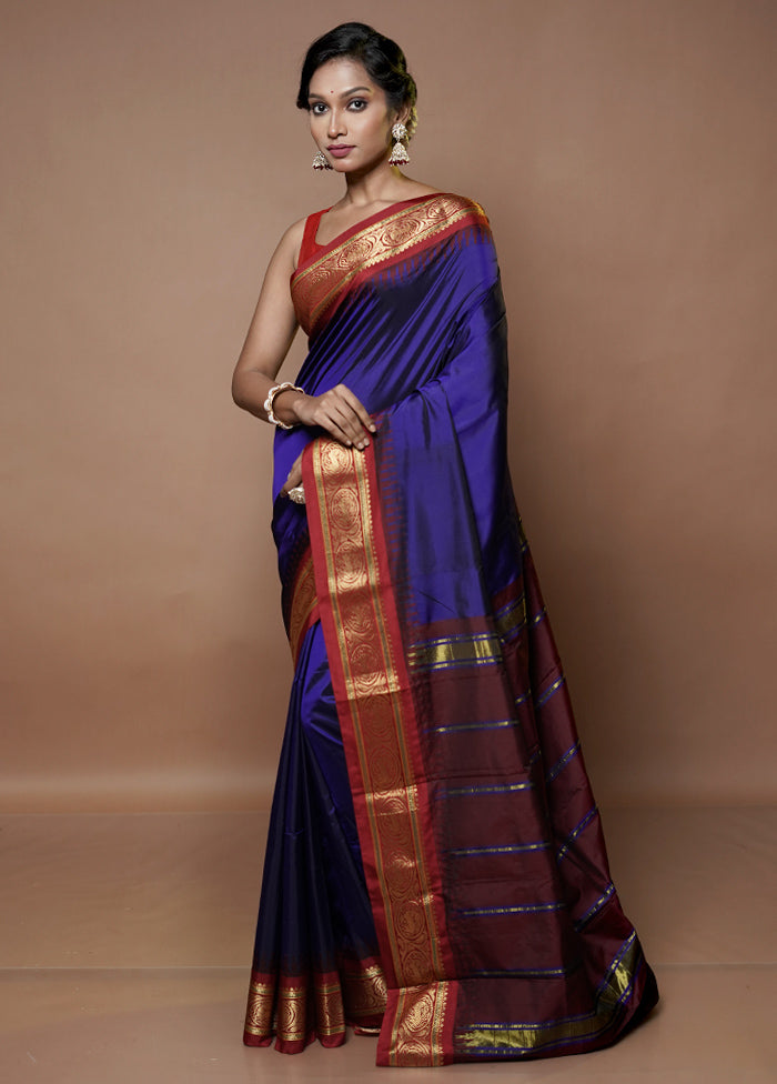 Blue Kanjivaram Silk Saree With Blouse Piece