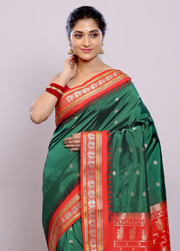 Green Kanjivaram Silk Saree With Blouse Piece - Indian Silk House Agencies