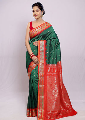 Green Kanjivaram Silk Saree With Blouse Piece - Indian Silk House Agencies