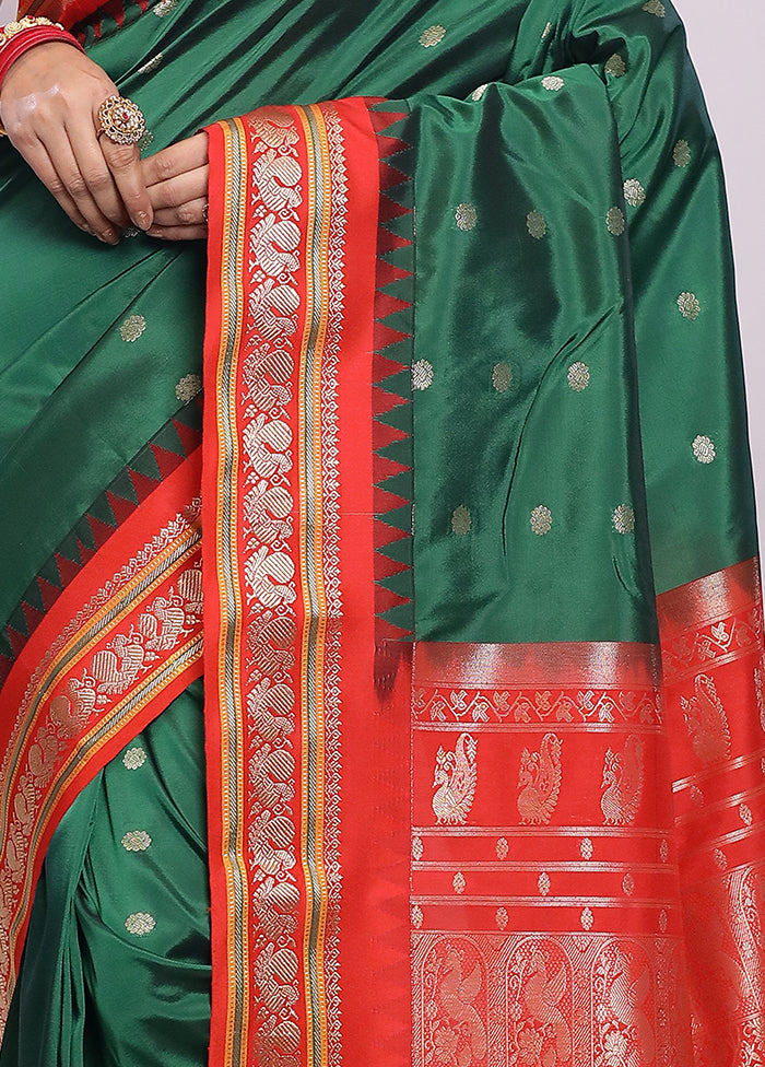 Green Kanjivaram Silk Saree With Blouse Piece - Indian Silk House Agencies