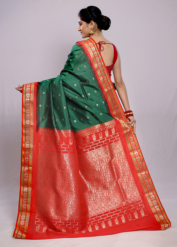 Green Kanjivaram Silk Saree With Blouse Piece - Indian Silk House Agencies