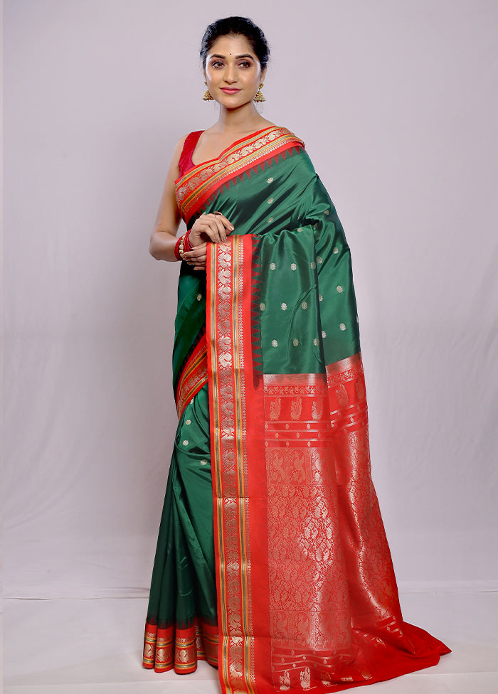 Green Kanjivaram Silk Saree With Blouse Piece - Indian Silk House Agencies