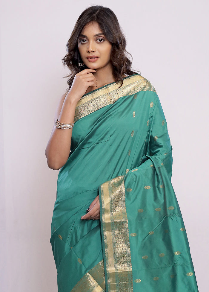 Green Kanjivaram Silk Saree With Blouse Piece - Indian Silk House Agencies