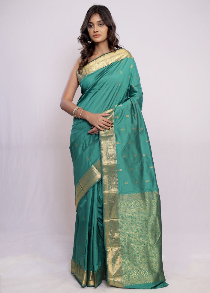 Green Kanjivaram Silk Saree With Blouse Piece - Indian Silk House Agencies