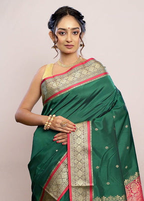 Green Kanjivaram Silk Saree With Blouse Piece - Indian Silk House Agencies