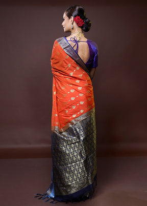 Orange Kanjivaram Silk Saree With Blouse Piece