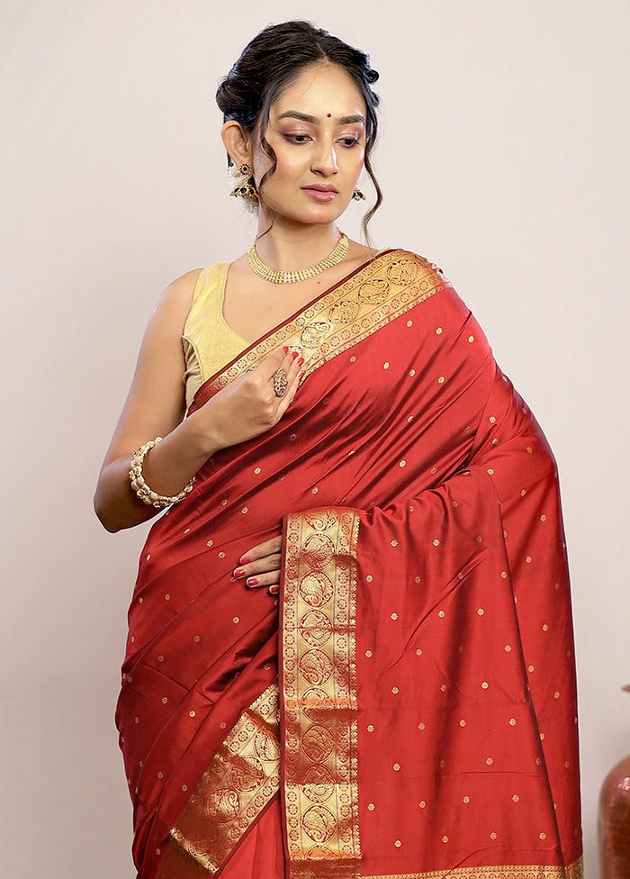 Maroon Kanjivaram Pure Silk Saree With Blouse Piece - Indian Silk House Agencies