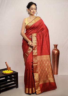 Maroon Kanjivaram Pure Silk Saree With Blouse Piece - Indian Silk House Agencies