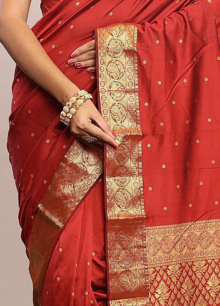 Maroon Kanjivaram Pure Silk Saree With Blouse Piece - Indian Silk House Agencies