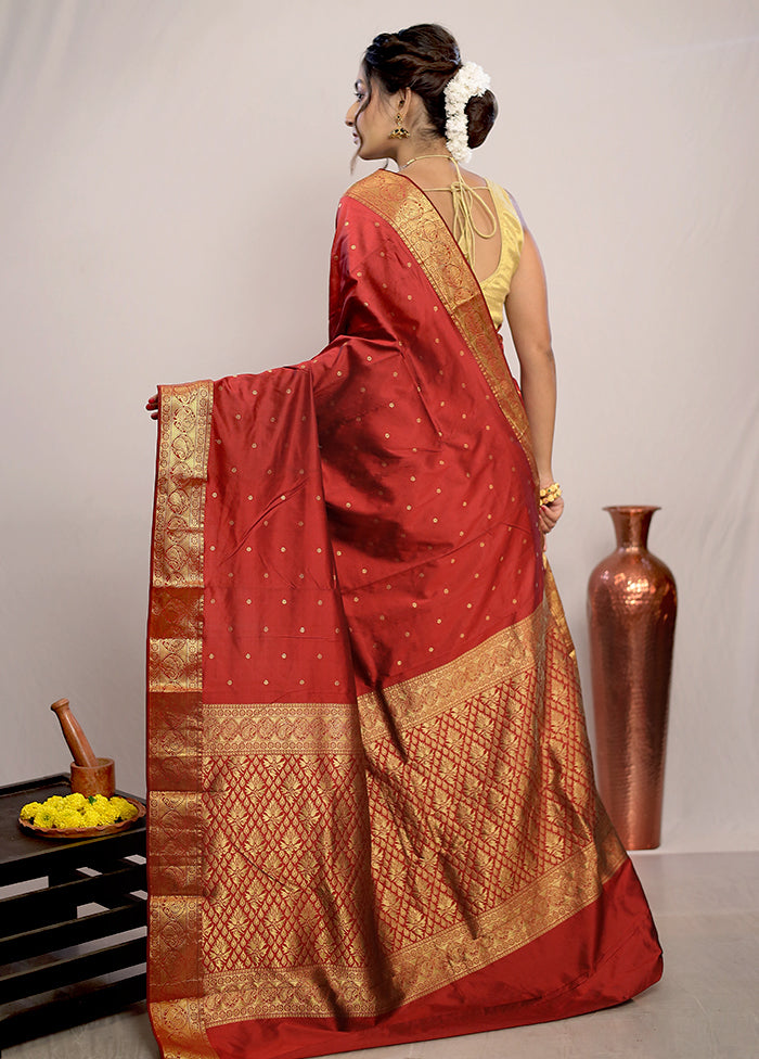 Maroon Kanjivaram Pure Silk Saree With Blouse Piece - Indian Silk House Agencies