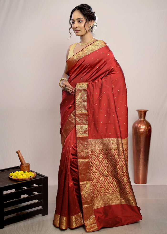 Maroon Kanjivaram Pure Silk Saree With Blouse Piece - Indian Silk House Agencies