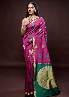 Pink Kanjivaram Silk Saree Without Blouse Piece - Indian Silk House Agencies