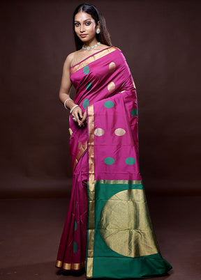 Pink Kanjivaram Silk Saree Without Blouse Piece - Indian Silk House Agencies