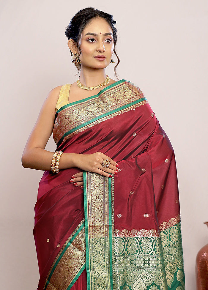 Maroon Kanjivaram Silk Saree With Blouse Piece - Indian Silk House Agencies