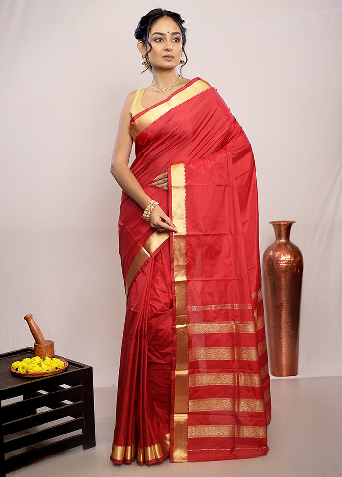 Red Kanjivaram Silk Saree With Blouse Piece - Indian Silk House Agencies