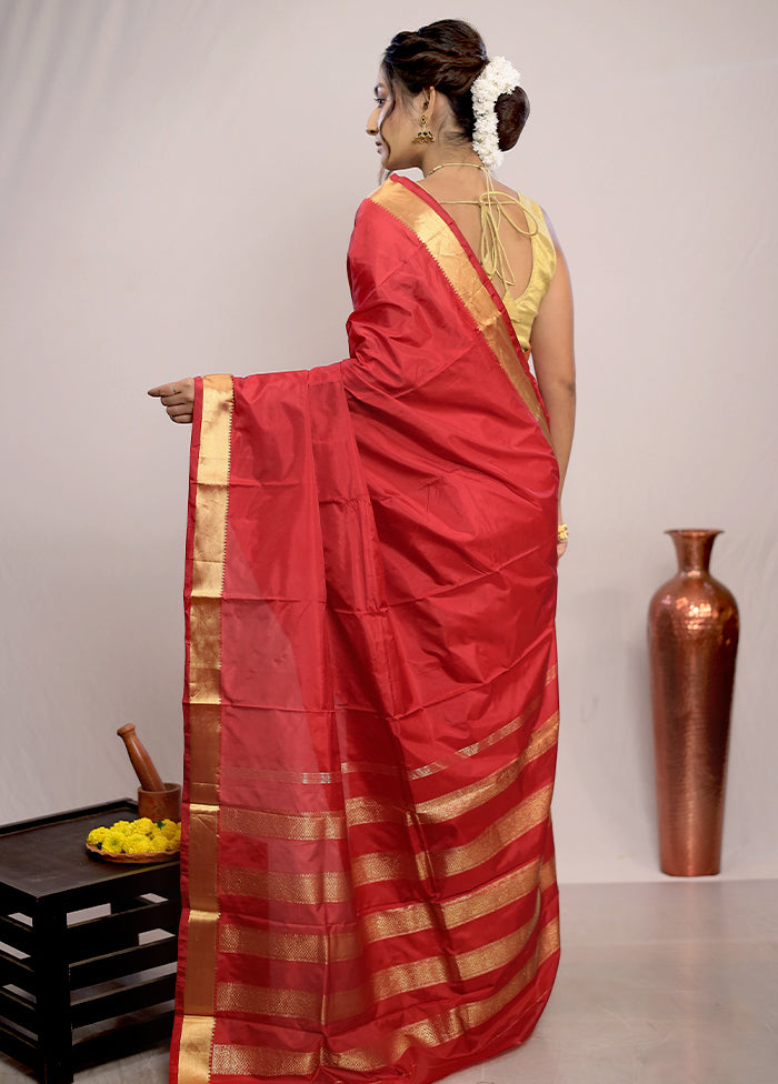 Red Kanjivaram Silk Saree With Blouse Piece - Indian Silk House Agencies