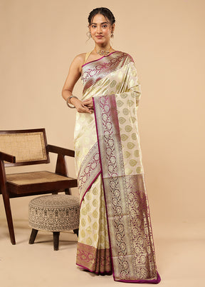Cream Uppada Silk Saree With Blouse Piece