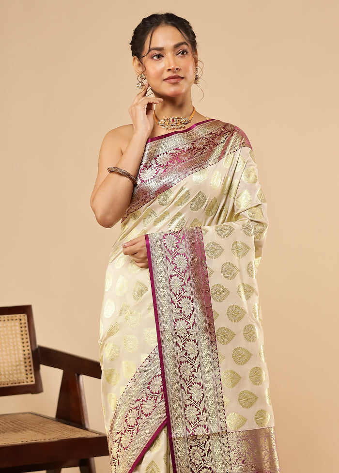 Cream Uppada Silk Saree With Blouse Piece