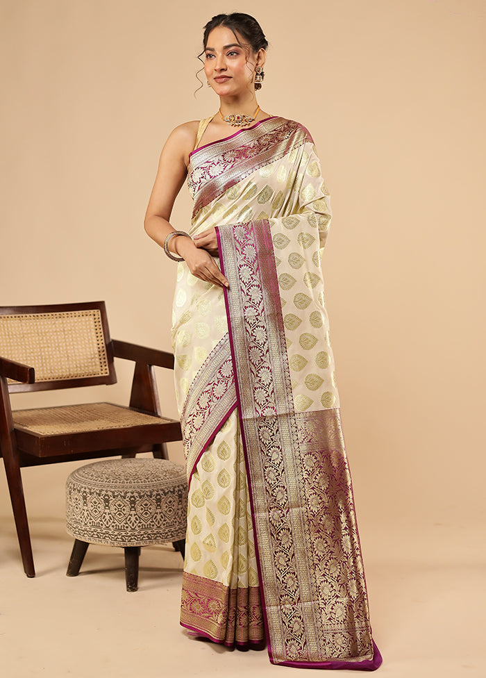 Cream Uppada Silk Saree With Blouse Piece