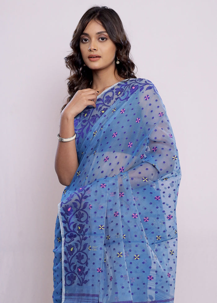 Blue Tant Cotton Saree Without Blouse Piece - Indian Silk House Agencies