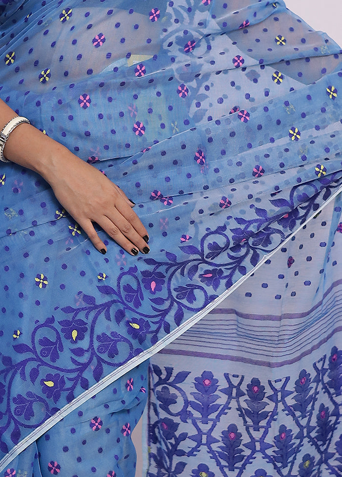 Blue Tant Cotton Saree Without Blouse Piece - Indian Silk House Agencies