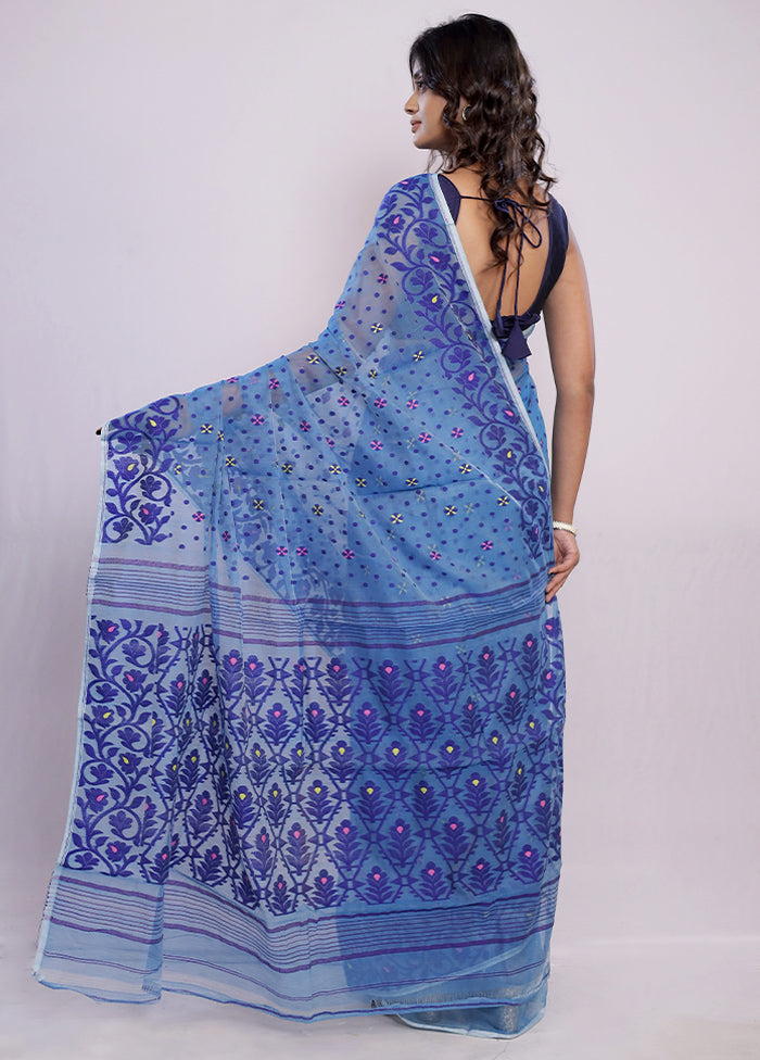 Blue Tant Cotton Saree Without Blouse Piece - Indian Silk House Agencies