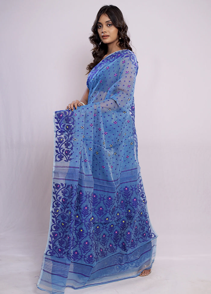 Blue Tant Cotton Saree Without Blouse Piece - Indian Silk House Agencies