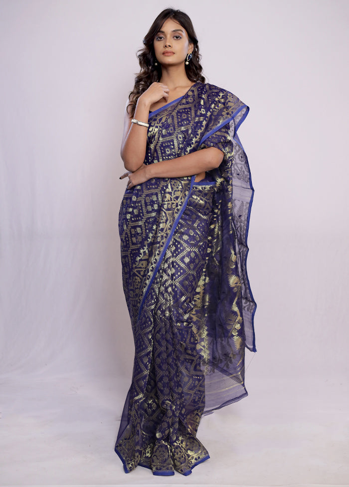 Blue Tant Cotton Saree Without Blouse Piece - Indian Silk House Agencies