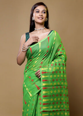 Green Tant Jamdani Saree Without Blouse Piece