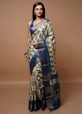 Cream Tussar Silk Saree With Blouse Piece