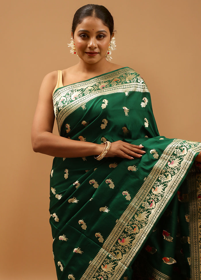 Green Handloom Banarasi Pure Silk Saree With Blouse Piece