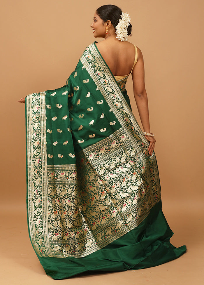 Green Handloom Banarasi Pure Silk Saree With Blouse Piece