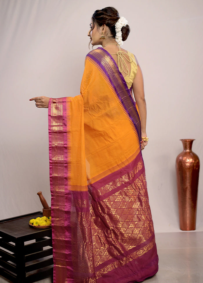 Yellow Silk Cotton Gadwal Saree With Blouse Piece - Indian Silk House Agencies