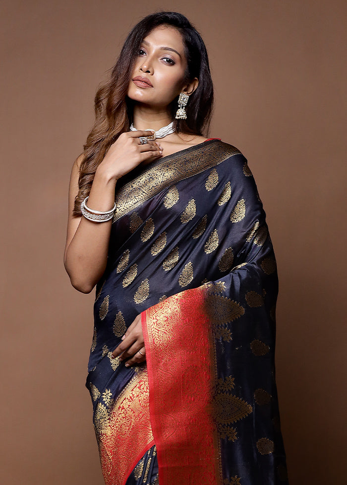 Black Dupion Silk Saree With Blouse Piece