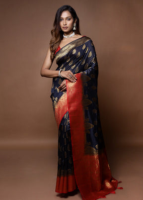 Black Dupion Silk Saree With Blouse Piece - Indian Silk House Agencies