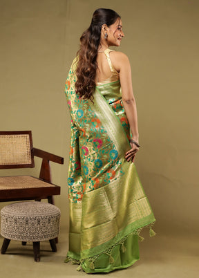 Green Dupion Silk Saree With Blouse Piece