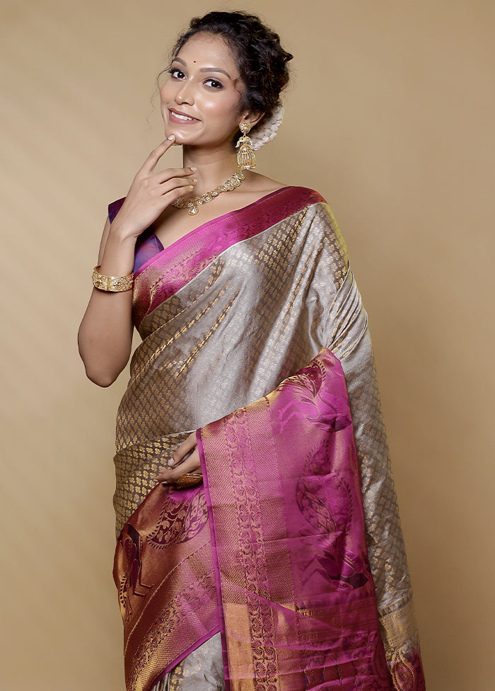 Cream Gadwal Pure Silk Saree Without Blouse Piece