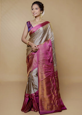 Cream Gadwal Pure Silk Saree Without Blouse Piece