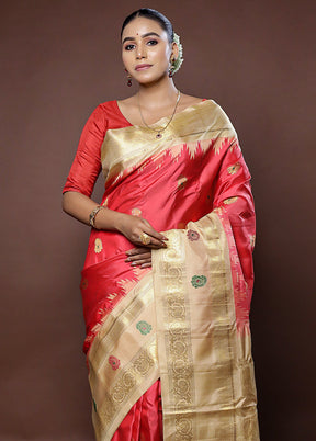 Pink Gadwal Pure Silk Saree Without Blouse Piece