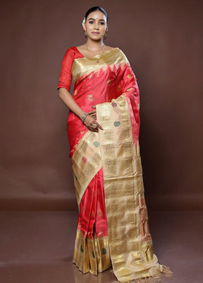 Pink Gadwal Pure Silk Saree Without Blouse Piece