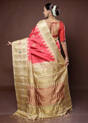 Pink Gadwal Pure Silk Saree Without Blouse Piece - Indian Silk House Agencies