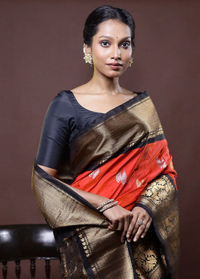 Rust Gadwal Pure Silk Saree Without Blouse Piece