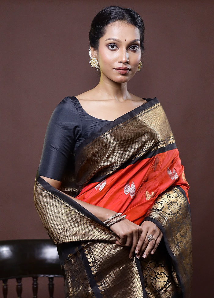 Rust Gadwal Pure Silk Saree Without Blouse Piece